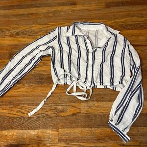 Brandy Melville Navy and White Striped Shirt